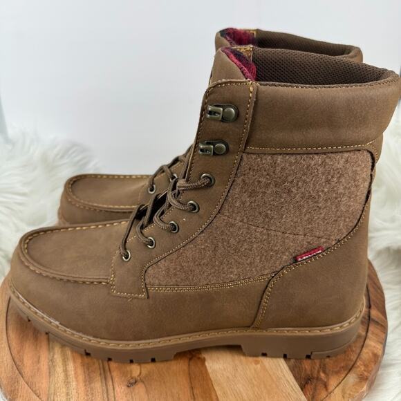 Levi\'s Arizona‎ Moc Neo Men\'s 13 Brown Lace Up Boots Plaid Lined NWB main image 4